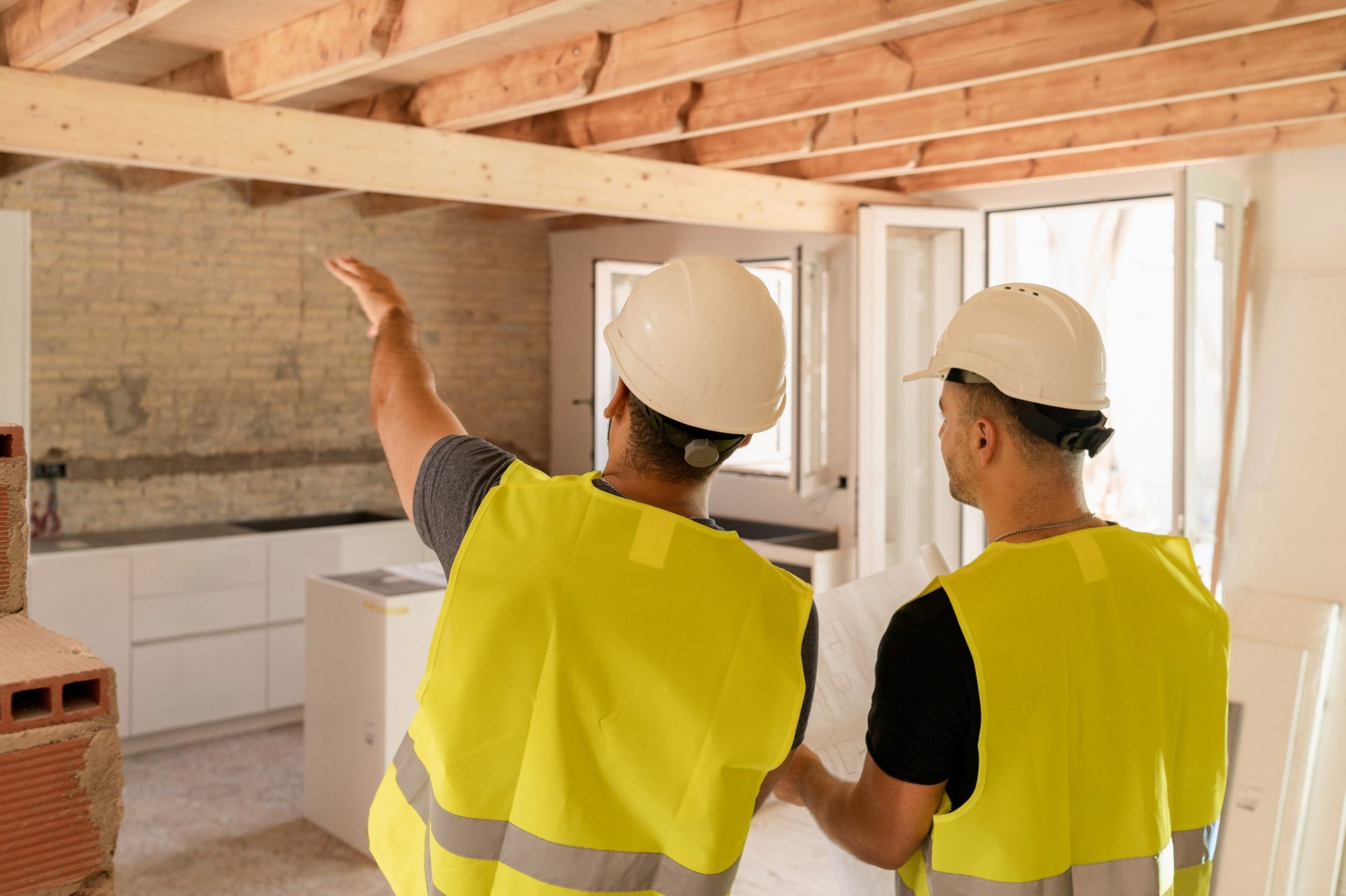 Construction workers on a building site