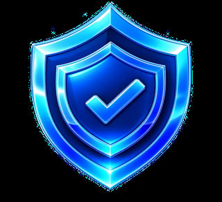 Glossy blue security shield with a white checkmark, representing protection and verification
